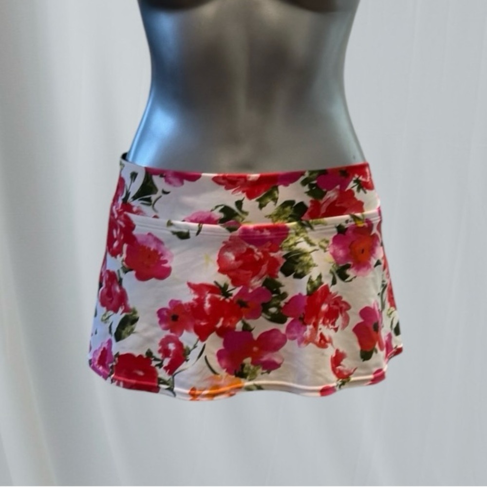 $10 Add-on | Vibrant Pink and White Floral Swimsuit Skirted Bottoms